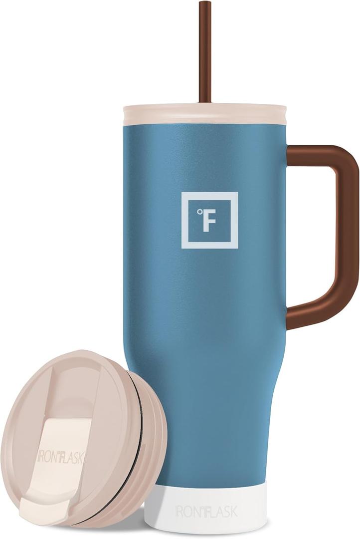 IRON FLASK Co-Pilot Insulated Mug w/Boot, Straw & Flip Cap Lids - Cup Holder Bottle for Hot, Cold Drink - Leak-Proof - Water, Coffee Portable Travel Mug - Desert Oasis, 40 Oz