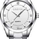 Watches for Women Analog Quartz Silver Stainless Steel Watches Luminous Waterproof Ladies Dress Watch (021 White)