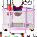 55" Toddler Mini Trampoline for Kids, Indoor Outdoor Toys with Swing, 440lbs Baby Kids Trampoline, Gymnastics Bar, Birthday Gifts for Boy Girl Age 1-8 (Pink-Purple)