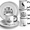 8 Pcs Halloween Dinnerware Set 8'' Vintage Halloween Plates and 11 oz Mugs Ceramics Vintage Dessert Plates and Coffee Mug Gothic Dinnerware for Indoor Outdoor Use Dinner Gift