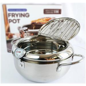 304 Food Grade Stainless Steel Deep Fryer Pot, 2.2L Small Tempura Frying Pot with Lid and Oil Drip Drain Rack. Includes Tong (2.3QT, Suitable for 1-3 people)