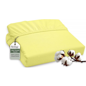 ROYALE LINENS 300 Thread Count 100% Cotton Fitted Sheet Twin - Bottom Sheet - Fitted Sheets - Elastic Sheets (Twin, Yellow)