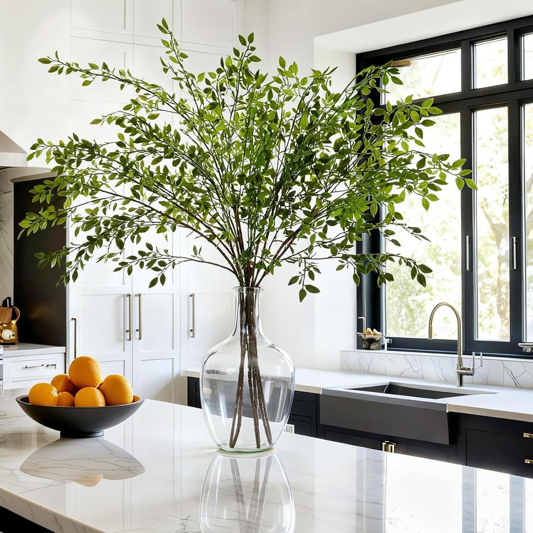 Suncalla 3 Pcs Artificial Greenery Stems 40 Inches Tall Faux Nandina Branches Fake Greenery Plants Bamboo Leaves Stems for Vase Wedding Living Room Bedroom Home Office Shop Kitchen Garden Decor