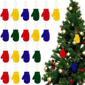 24 Pcs Mini Christmas Tree Ornaments Gloves Christmas Hanging Decor Handmade Wool Gloves Decorations Small Xmas Tree Stuffed Ornament for Christmas Tree Party Holiday (Green, Blue, Yellow, Red)