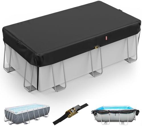 LXKCKJ 10x16 FT Rectangular Pool Cover for Above Ground Pool, Solar Oval Pool Cover Protection with Tensioner, Ideal for Rectangular/Oval Frame Pool Waterproof & UV-Resistant (Black)