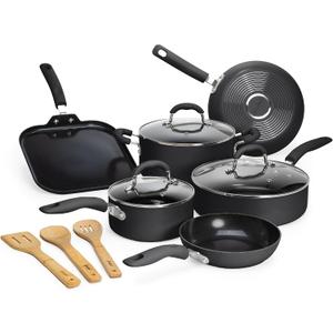 Goodful Ceramic Nonstick Pots and Pans Set, Premium Ceramic Coating Made without PFOA, PTFE or PFAS, Dishwasher Safe, 12-Piece, Charcoal Gray, 12-Piece Nonstick Cookware Set