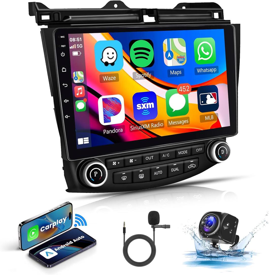 Car Radio for Honda Accord 7th 2003-2007[2+32G] Android13 Wireless Carplay Android Auto, 10.1 Inch Touch Screen Bluetooth Car Stereo,GPS Navigation, WiFi, FM Radio, SWC Backup Camera DSP