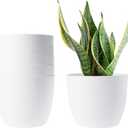 T4U 7 Inch Self Watering Planters Plastic Plant Pot, Modern Decorative Flower Pot/Window Box for All House Plants, Flowers, Herbs, African Violets, Succulents - White, Set of 6