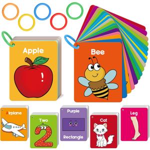 Torlam Toddler Flash Cards Baby Cognitive Flashcards for Kids, Learning Alphabet, Numbers, Shapes & Colors, Animals, First Words, Body Parts, Foods, Preschool Kindergarten Activities Educational Toys