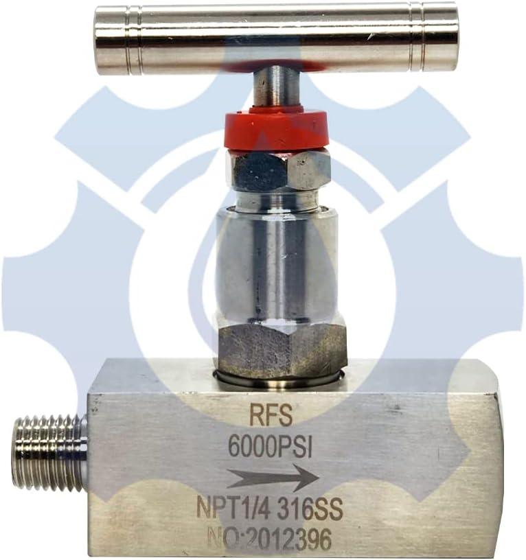 RFS Stainless Steel 316 Straight Needle Valve, 1" Male X 1" Female NPT Connection, up to 6000 PSI, 2 Port Industrial Hydraulic Flow Control Valve