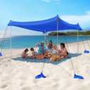 Rhino Valley Beach Tent Sun Shelter, 10x10FT Beach Canopy Tent Sun Shade UPF50+ Protection with 8 Sandbags 4 Stability Poles, Outdoor Shade Canopy 6-8 People for Camping Fishing