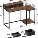 SINPAID 47 inch Computer Desk with Printer Shelf, Gaming Desk with Monitor Stand and Drawers, Reversible Home Office Desk with Storage Shelves and 2 Hooks, Home Workstation for Study Writing, Walnut, 47x19 IN