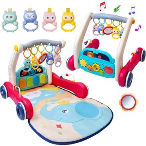 Cuterabit Baby Gym Play Mat & Baby Walker, Baby Activity Center with Music and Light, Tummy Time Mat, Push Toys for Toddler, Detachable Play Piano and Rattles for Newborn Babies Infants Boys Girls