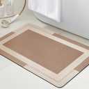 ACCUMTEK Non Slip Bath Mat, Thin Bathroom Rugs Fit Under Door, Quick Dry Bath Mats, Machine Washable Bath Rugs for Bathroom, Bathtub & Kitchen, Bathtub, Light Brown/Bordered/32 x20
