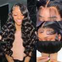 30 Inch 13x6 Body Wave Lace Front Wigs Human Hair 200 Density HD Transparent Lace Frontal Wigs Human Hair Elastic Drawstring Glueless Wigs Human Hair Wig For Black Women (Black, 30 Inch, body)
