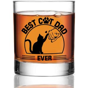 Best Cat Dad Gifts for Men Funny - Black Cat Lover, Owner, Themed Gifts for men on Fathers Day, Birthday, Christmas, Valentines - Dad Whiskey Glass 11oz
