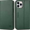 SHIELDON Case for iPhone 13 Pro Max 5G, Genuine Leather Wallet Case RFID Blocking Card Holder Magnetic Cover Kickstand Shockproof Cover Compatible with iPhone 13 Pro Max 5G (6.7") - Midnight Green