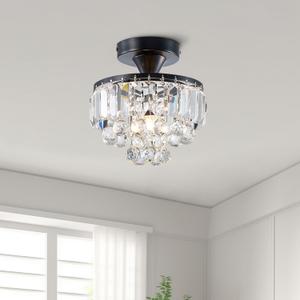 Bestier Modern Black Crystal Semi-Flushmount Chandelier Lighting LED Ceiling Light Fixture Lamp for Dining Room Bathroom Bedroom Livingroom Diameter 9" Height 10"