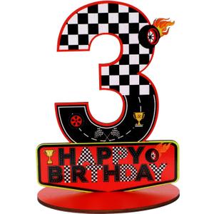 Racing Car Birthday Number Sign Centerpiece, 3rd Wooden Table Decoration for Race Theme 3rd Birthday Decoration