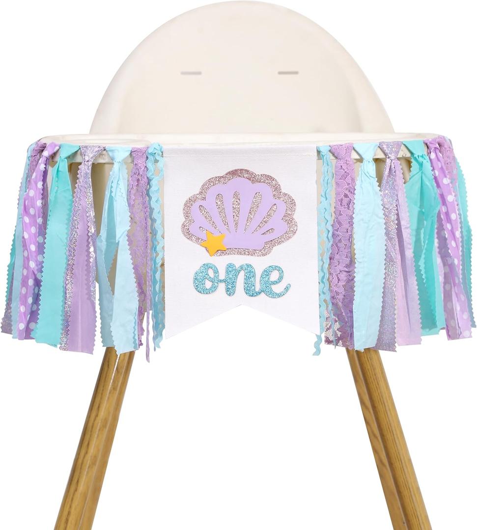 Mermaid One Year High Chair Banner - Under The Sea 1st Birthday Party Decorations, First Party Banner, Ocean Themed Highchair Garland, Under The Sea Photo Prop Cake Smash (Mermaid)