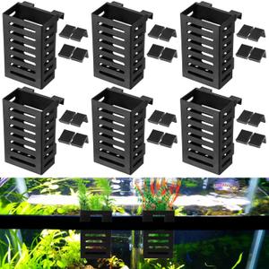 Lnrueg 6PCS Aquarium Plant Holder with Hooks, Hanging Rimmed Tank Plant Pot Aquarium Planters Cups, Upgraded Aquatic Planter Cups for Fish Tank Aquaponic Planter and Aquascape Decorations (6)