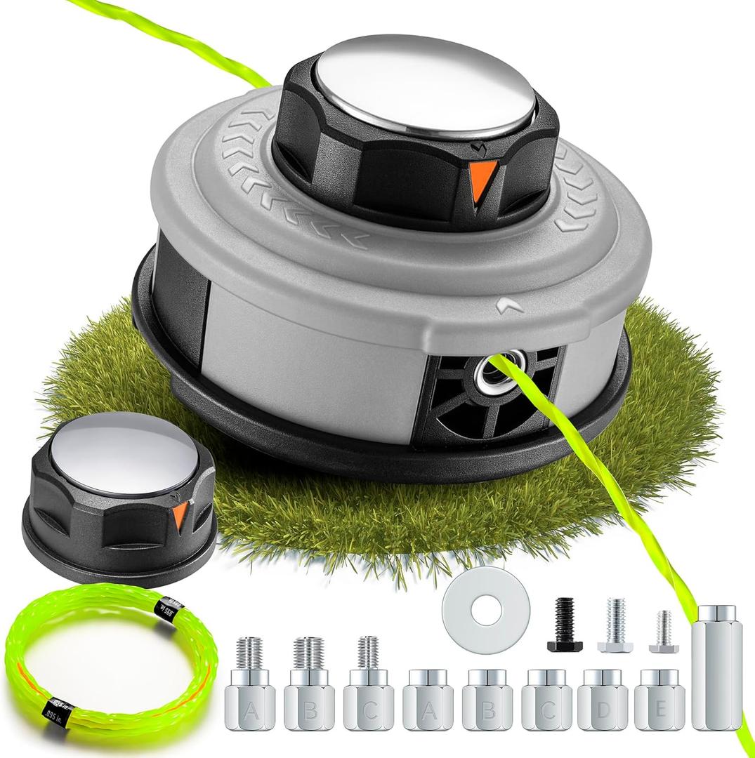 Upgraded Weed Eater Head with Steel Knob,Easy Feed Trimmer Head Weed Wacker Head for Echo,Stihl,Dewalt,String Trimmer Replacement Head with 12ft 095" Trimmer Line,11 Adapts,Simple Tap& Go (Grey)