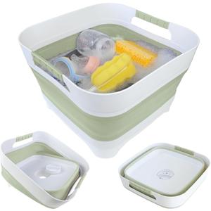 GIMWA Wash Basin for Baby Bottles, Versatile Wash Tub for Kitchen, RV, Outdoor Camping Sink, Sturdy Bottle Tub Easy to Clean (Green)