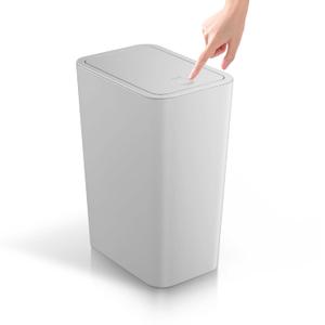 TIPGO Bathroom Can with Lid, 4 Gallon / 15 Liter Small Garbage Can, Press Top Bin, Plastic Wastebasket with Pop-Up Lid for Bedroom, Living Room, Office (Grey)