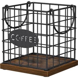 YINMIT K Cup Holder Organizer, Rustic Coffee Pod Holder Organizer, 35 Kcup Holder for Counter with HandleLarge Capacity Black Wire Coffee Capsule Basket for Kitchen Office Desktop (Square Grid)
