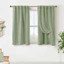Back Tab Pom Pom Sage Green Curtains for Girls Room Bedroom Bathroom Nursery Curtains Double Layer 34x45 Inch Length