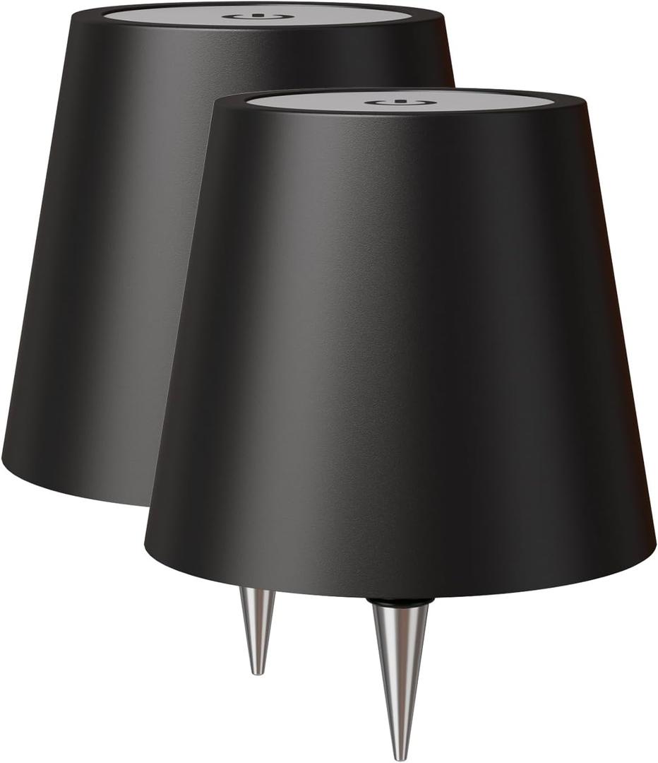 2 x 2 Pack Wireless LED Wine Bottle Lamp with Stopper - 3 Color Stepless Dimming Rechargeable Touch Lights for Liquor Bottles - Black