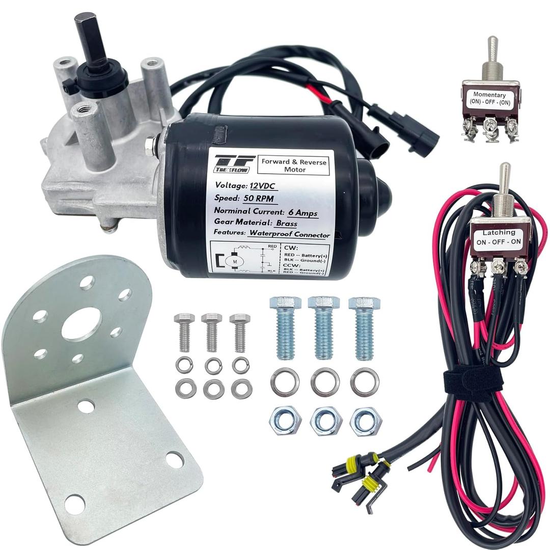 3/8" D Shaft 12V DC Reversible Electric Gear Motor 50 RPM with Toggle Switch Wire Kits L Bracket Forward and Reverse Motor Replaces PN01007-38