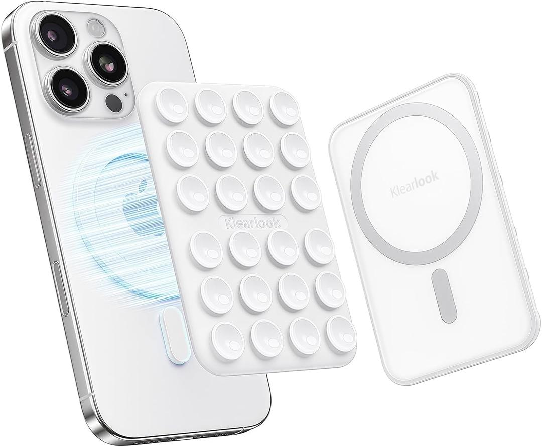 Klearlook Magnetic Suction Phone Mount for MagSafe Case, Removable Sticky Phone Grip Holder for Hands-Free Makeup/Selfie/Live Streaming/Vlog for TikTok & Instagram Influencer/Creator, Classic White