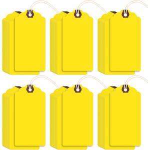 Outus 60 Pcs 4 3/4-in x 2 3/8-in Blank Large Paper Gift Tags with String and Reinforced Eyelet Wire Writable Price Tags Shipping Labels Inventory Labels(Yellow)