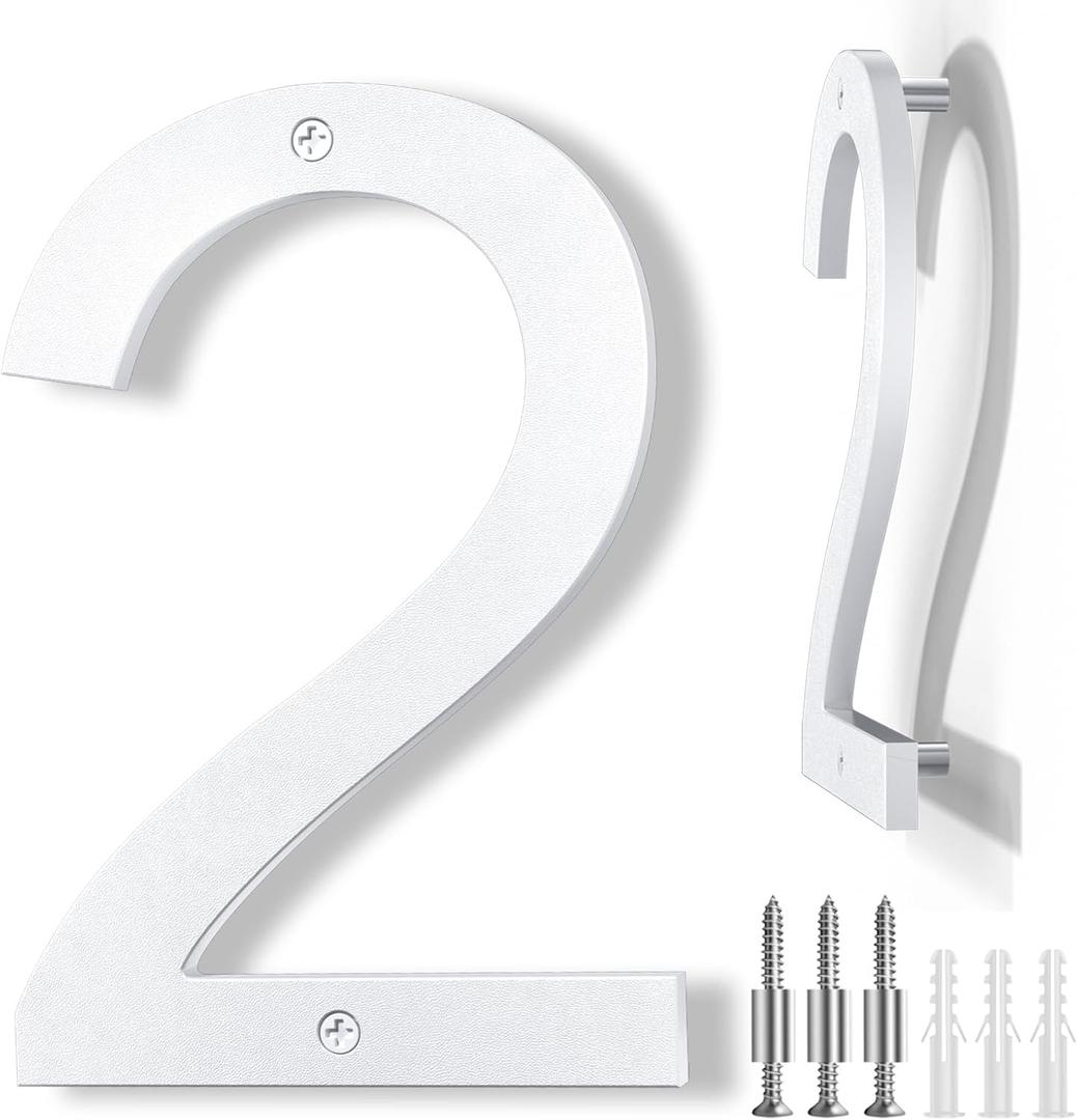 8 Inch Large Floating House Numbers, White Modern House Number for Outside, Home Address Numbers for Outdoor Garage Gate Wall Street (2)