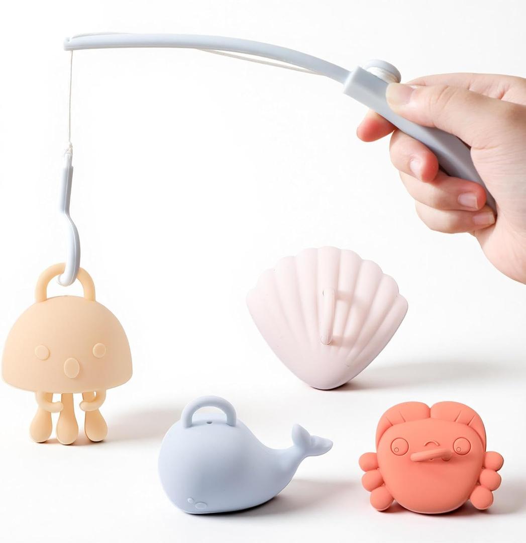 Silicone Fishing Toy Game,Silicone Fishing Playset,Bath Toys for Toddlers And Babies ,Montessori Fine Motor Skills Fish Games for Children,Kids Bathtub Toys,Floating Water Toys for Kids Baby Infant