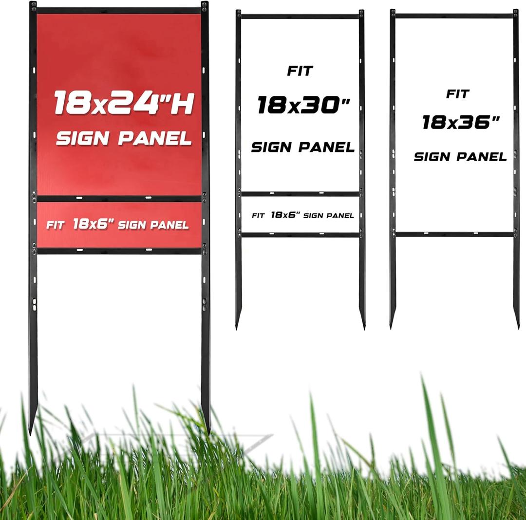 1 pack Yard Sign Metal H Frame, 18"W x 24/30/36"H Adjustable Size Sign Stand, 50" Height, 18" x 24" Yard Sign with 6"H 1 Rider, Open House Signs for Real Estate, Assembly Required(1 Main, 1 Rider)