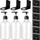 3 Sets Shampoo Dispenser for Shower Wall, Empty Shampoo and Conditioner Dispenser Refillable Shower Dispenser 3 Chamber No Drill 17oz with 3 Hook Brackets 6 Label Sticker for Bathroom Wall(Clear)