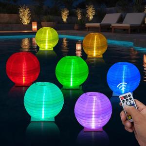 Floating Lanterns LED Pool Lights,IP68 Waterproof Pool Lights That Float ,13 Color Changes by Remote Control for Pool Decor,Outdoor Party,Wedding (4Pcs-14 inches)