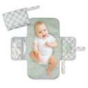Tiny Twinkle Portable Diaper Changing Pad-Foldable Waterproof Changing Mat&Portable Changing Pad for Travel,Baby Changing Station with Smart Wipes Pocket&Storage (Sage Checkers)