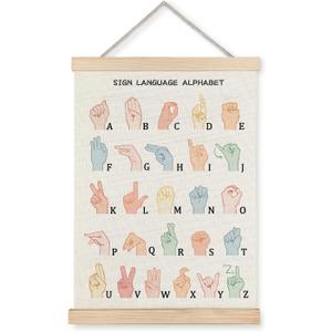 LUVADIAN asl alphabet poster Hanger Frame,sign language poster,alphabet posters for classroom wall,sign language book for kids,Toddler Learning Posters for Nursery Kids Room,16x24 Inches