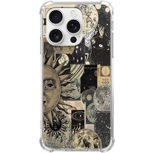 Aesthetic Vintage Grunge Case for iPhone 15 pro max, Skull Planets Collage Pattern for Men Women, Trendy Cool Soft TPU Bumper Cover for iPhone 15 pro max