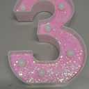 Pooqla Marquee Numbers Lights, light up Numbers Battery Powered, Glitter Lighted Numbers for Girls 3rd Birthday Party, Shiny LED Numbers for Christmas Wedding Home Bar Decoration, Pink Number 3, Warm White