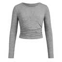 SOLY HUX Girl's Round Neck Long Sleeve Ruched T Shirt Crop Tops Slim Fit Solid Tee Solid Light Grey, 11Y