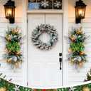 Christmas Teardrop Swag for Decorating, 24" Prelit Cordless Stair Decorations with Lights, 1 Pcs Artificial Christmas Garland Wreath for Staircase Front Door Home Window Decor (Green)