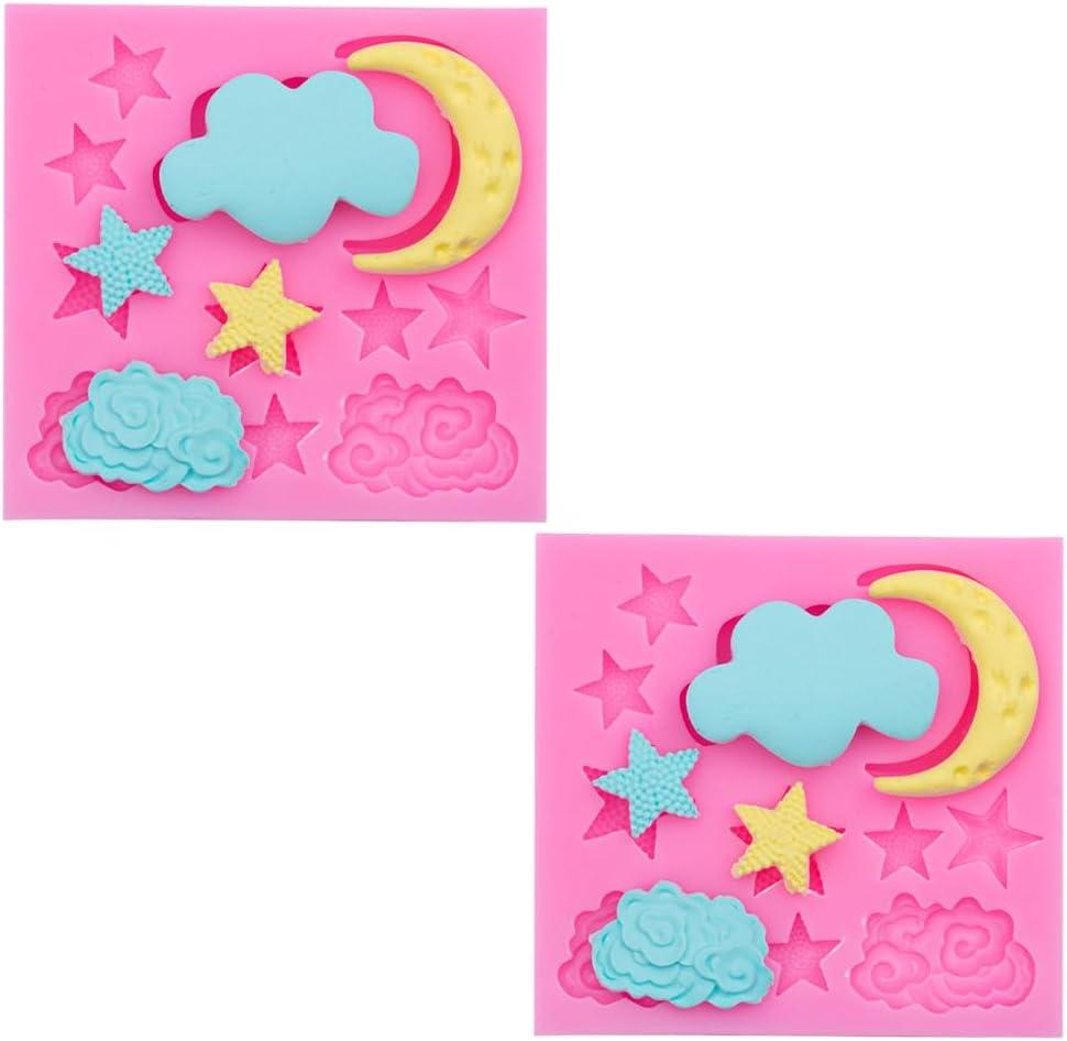 2 Pcs Moon and Star Molds Silicone, Moon Star Cloud Chocolate Molds, Cloud Fondant Mold for Chocolate Candy Baking Sugar Cakes Decorating