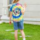 SunFoucs Girls Kids Shirts Size 5-12 Tie Dye Casual Tshirt Short Sleeve Crewneck Tee Top (8-9 Years, Butterfly 04)