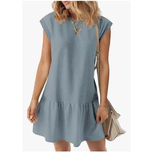 BLENCOT Womens Summer Dresses Casual Cap Sleeve Spring Ruffle Mini Sporty Sweatshirt Trendy Tshirt Dress, XL