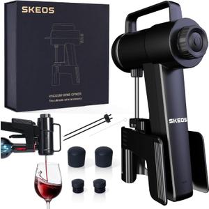 SKEOS Electric Wine Opener, Needle Piercing Vacuum Wine Bottle Opener for Smooth Extraction, No Cork Damage, Vacuum Seal Freshness, Perfect for Wine Lovers, Black
