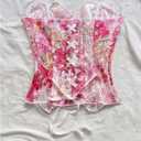 Verdusa Women's Embroidery Mesh Bustier Corset Tops Lace Up Strapless Date Night Crop Top (S)